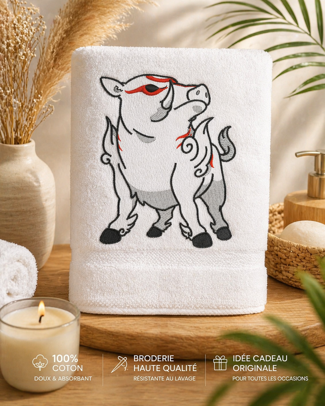 Serviettes de bain avec broderie - Sanglier